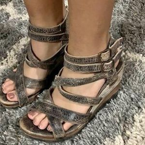 Bed Stu  Distressed Leather & Wood Wedge Sandals-